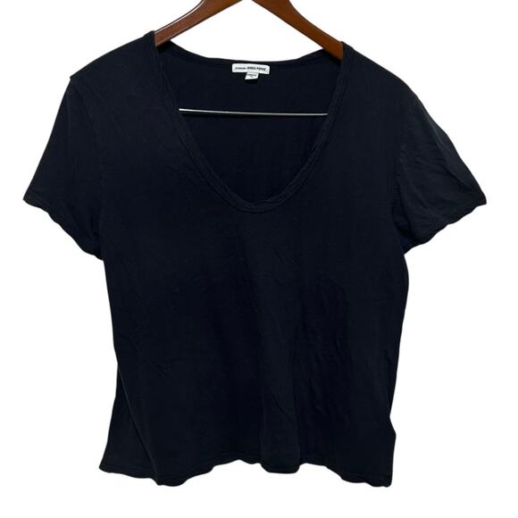 James Perse Womens Tee‎ 2 Black Cotton Cashmere V-Neck USA Made Closet Staple - Picture 1 of 8